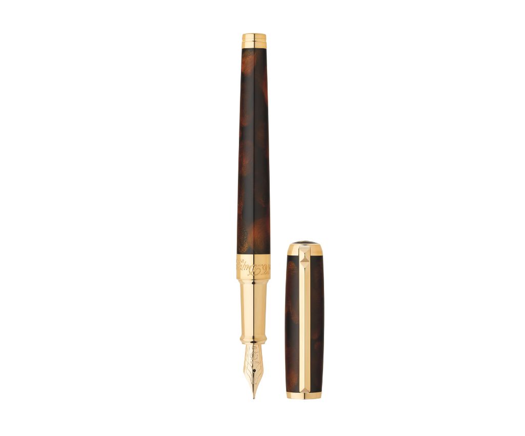 Line D Medium Atelier Dark Brown Lacquer Yellow Gold Finish Fountain Pen